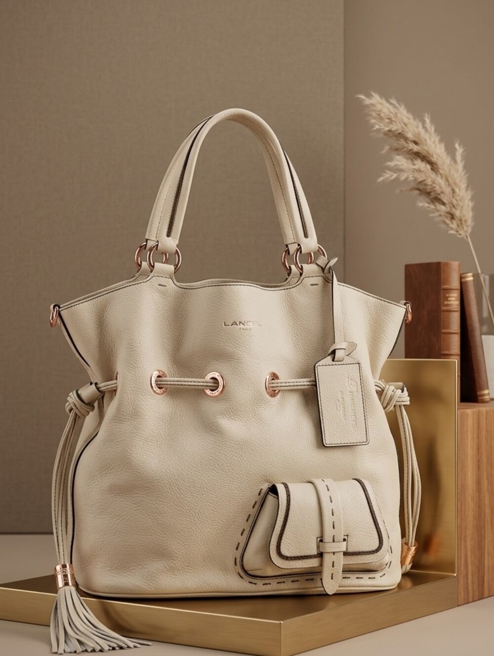 Lancel Paris- Cream Leather Flirt Bucket  Bag